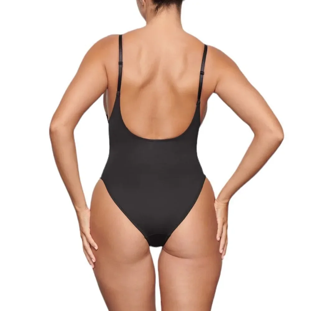 NWT SKIMS Scoop Neck One Piece In Onyx Black Sexy Cheeky Swimsuit